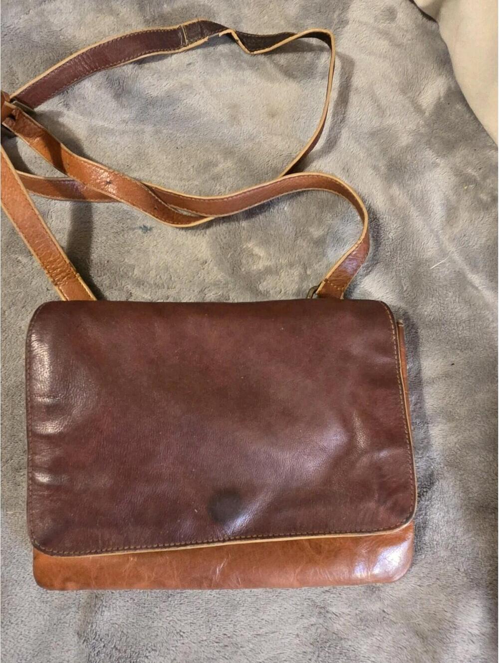 Noonday Collection Tan Leather Fold Crossbody Bag Purse With Adjustable Strap